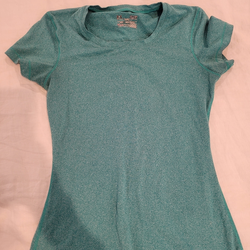Under Armor Brushed Teal womens heat gear fitted shirt